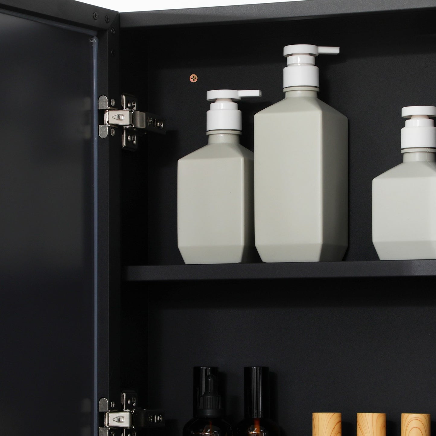 Black bathroom mirror cabinet, 5-tier double door, 60x13.5x70cm