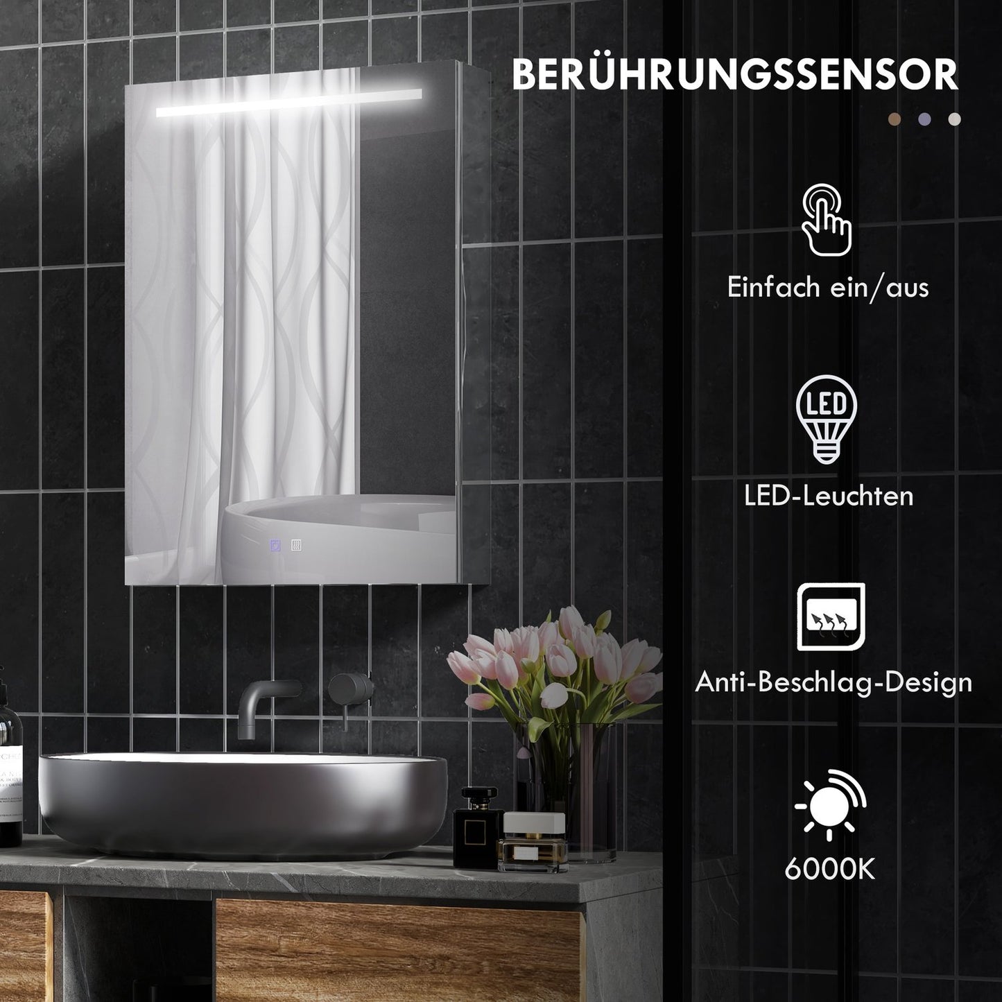 LED Mirror Cabinet with Touch Switch & Anti-Fog Shelves