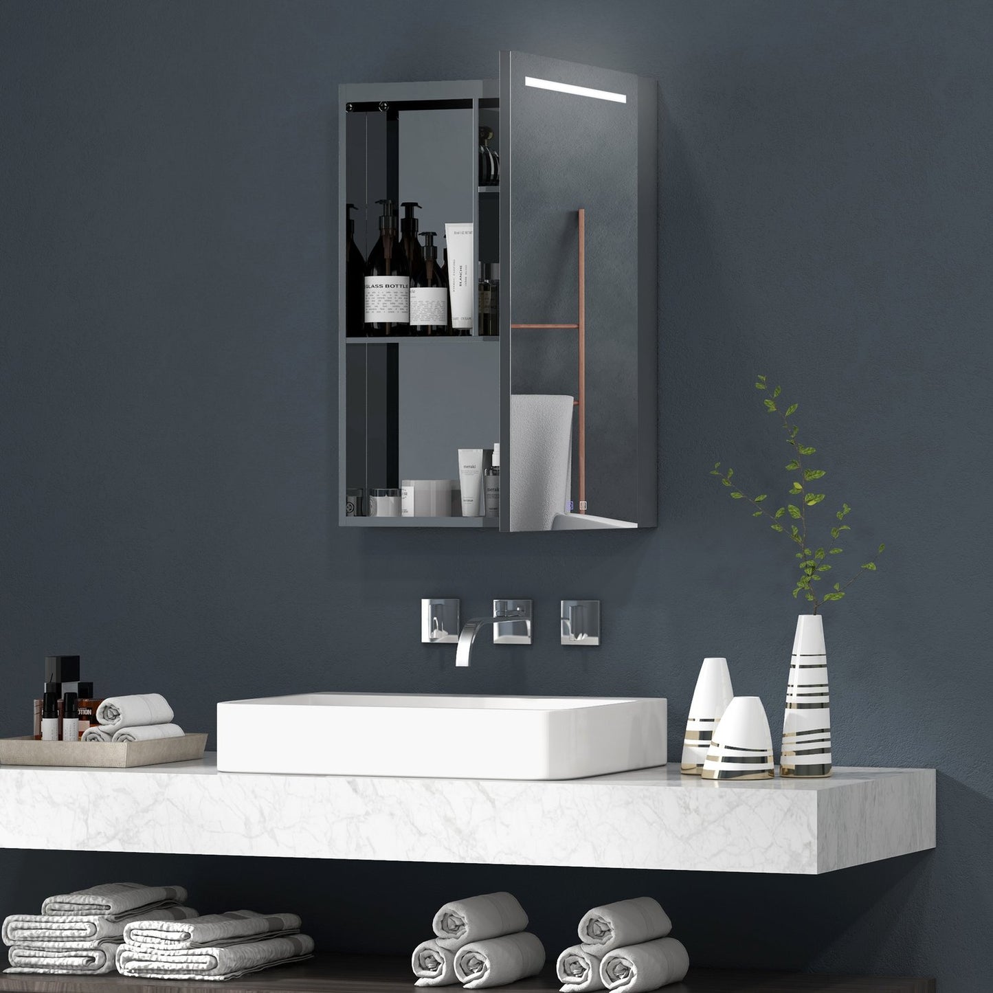 LED Mirror Cabinet with Touch Switch & Anti-Fog Shelves