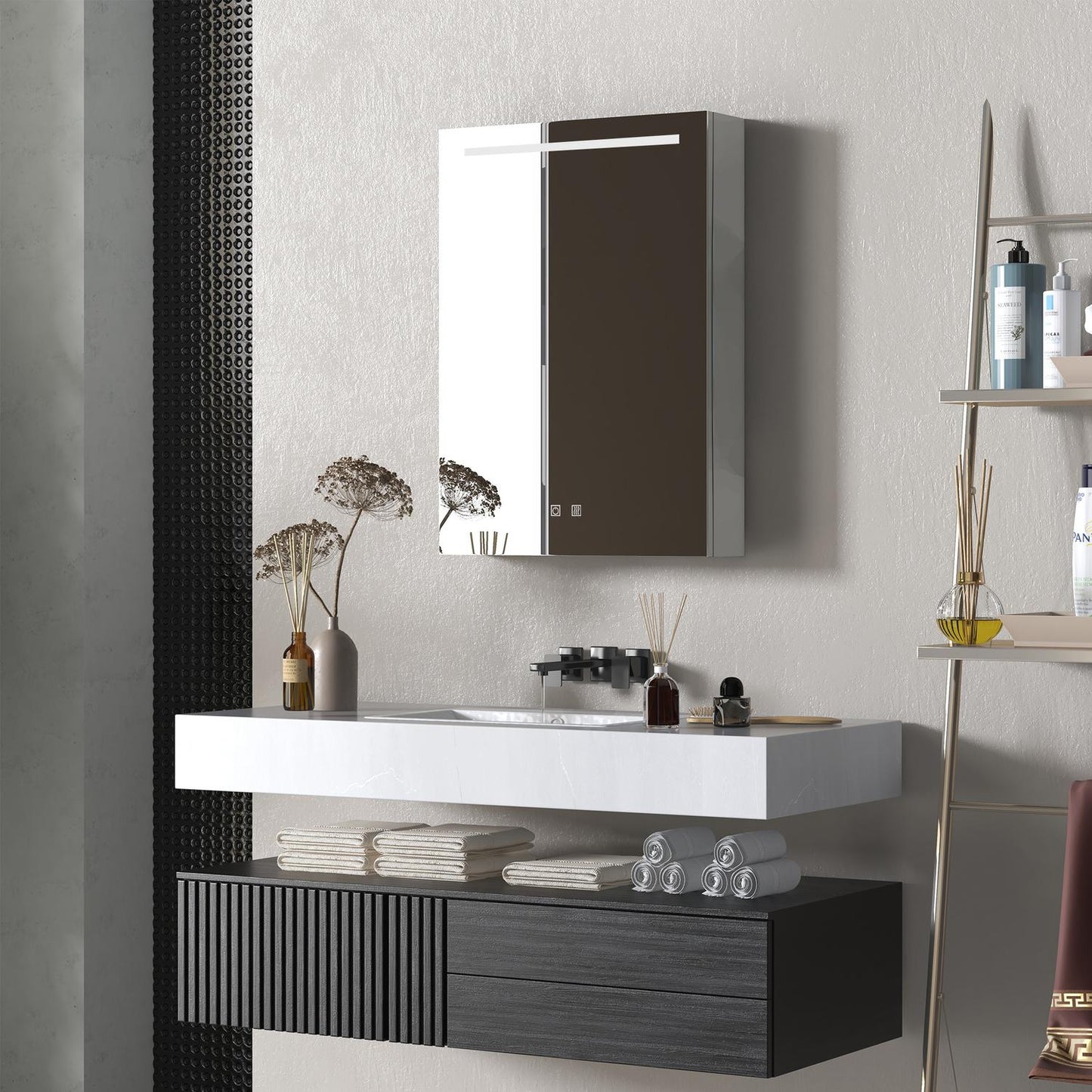 LED Mirror Cabinet with Touch Switch & Anti-Fog Shelves