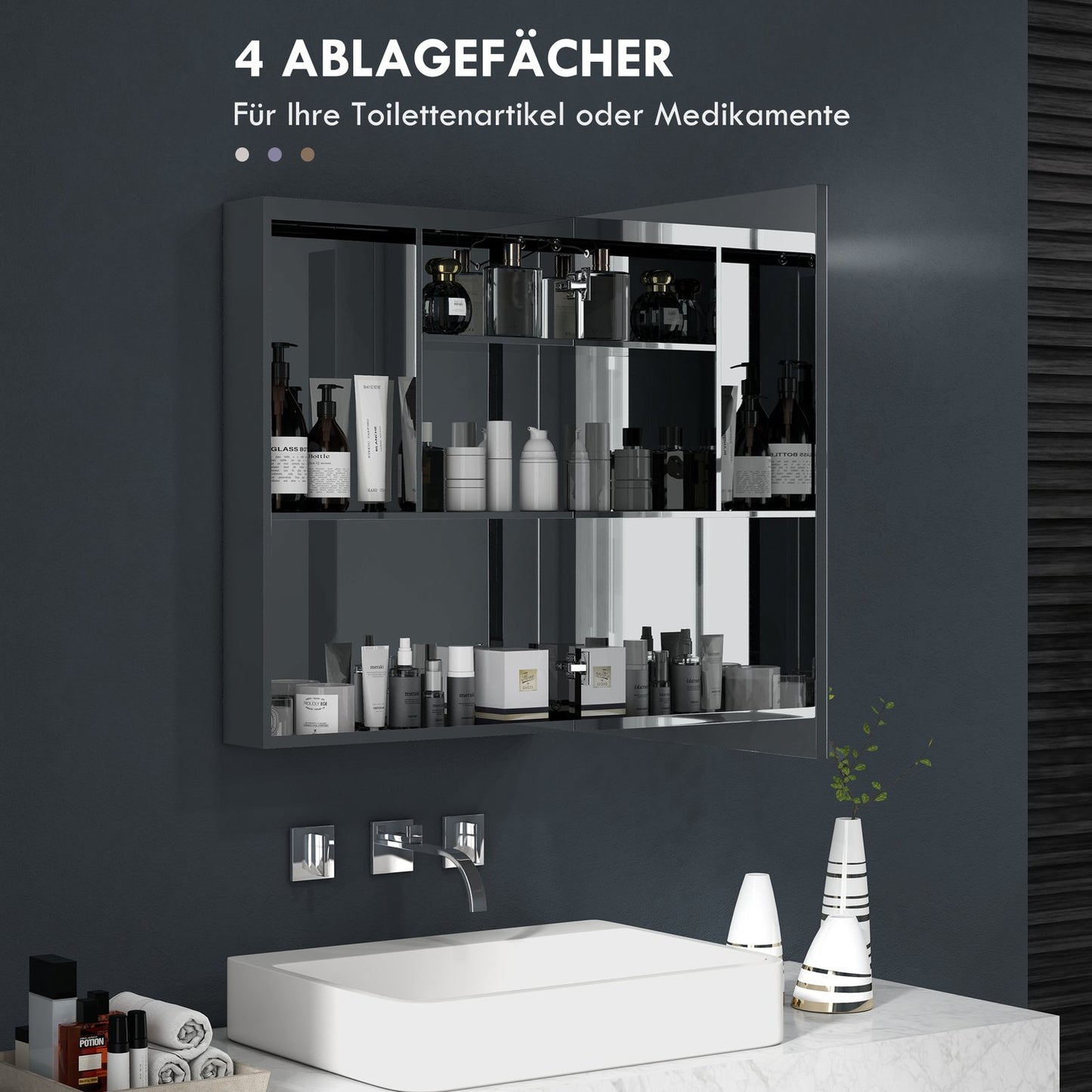 LED Mirror Cabinet with Touch Switch & Anti-Fog Shelves