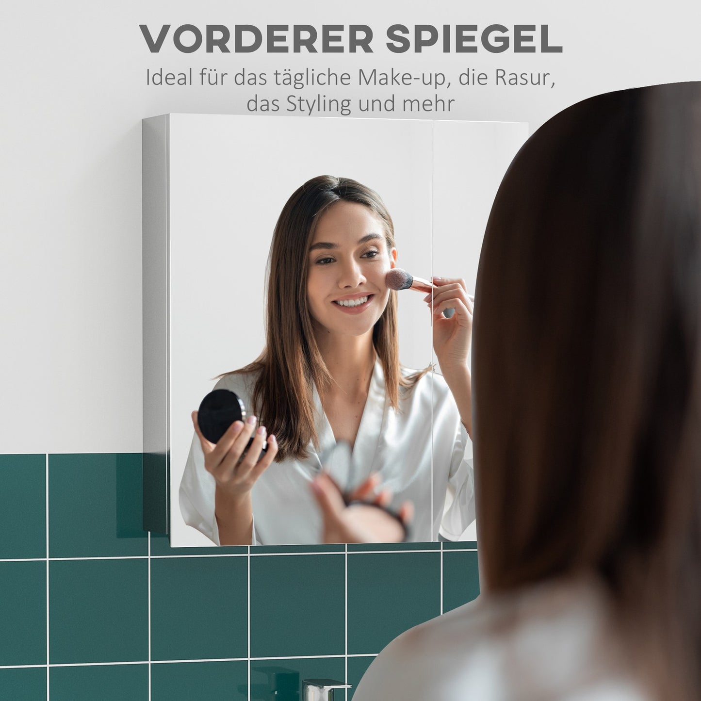 Silver wall-hung bathroom cabinet, double doors, 3 shelves