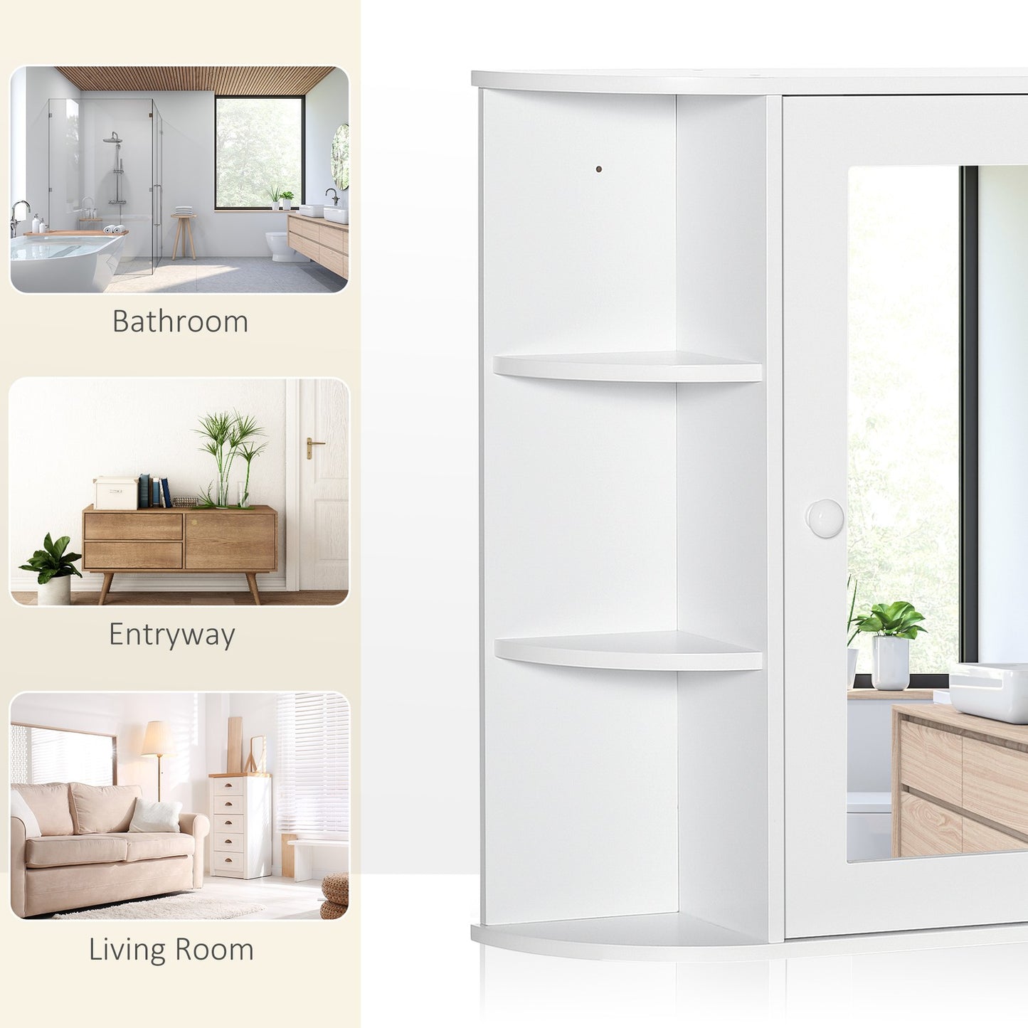 Wall-mounted bathroom mirror cabinet, 8 compartments, white