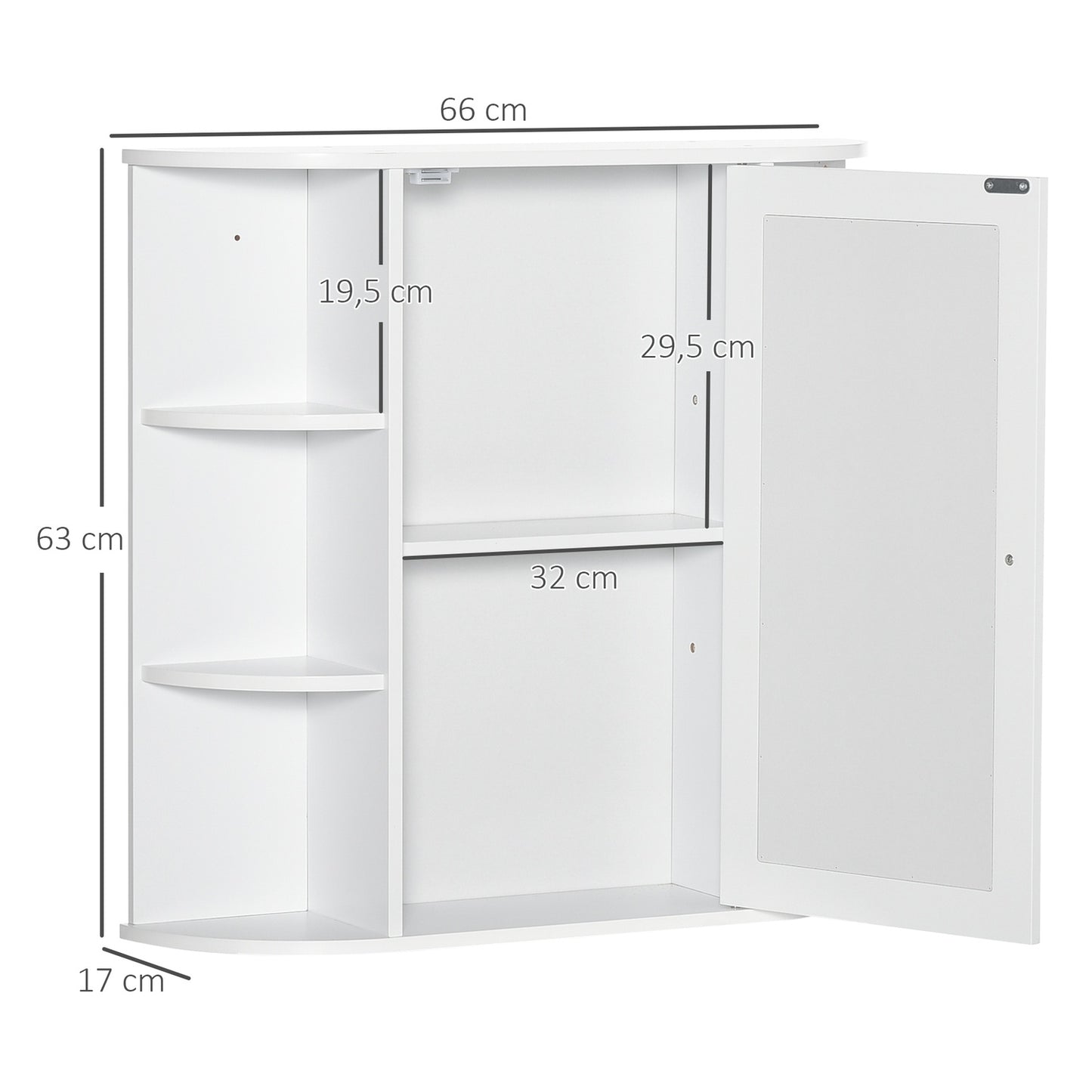 Wall-mounted bathroom mirror cabinet, 8 compartments, white