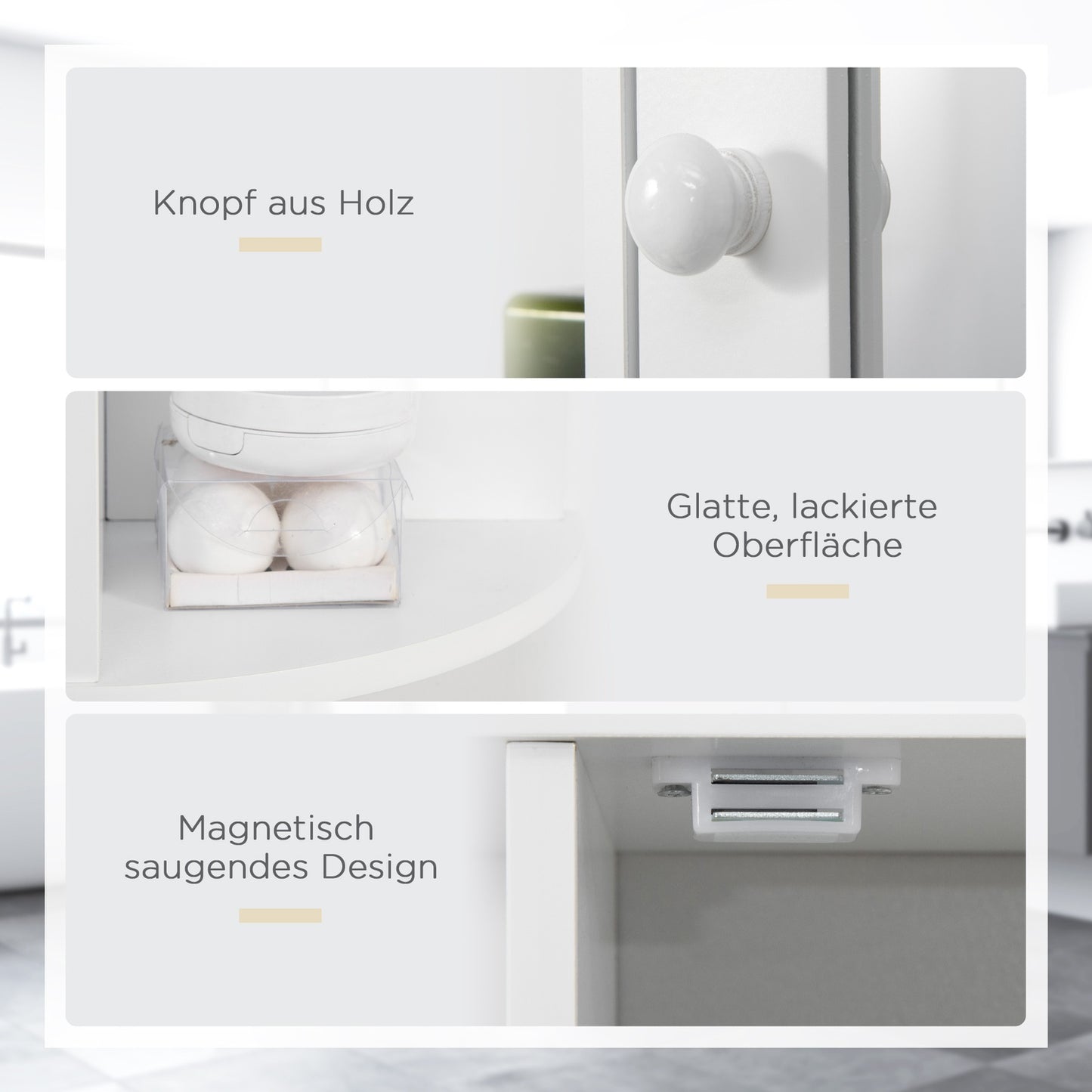 Wall-mounted bathroom mirror cabinet, 8 compartments, white