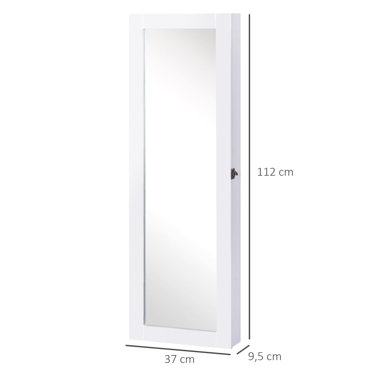 Wall mirror cabinet with large jewelry storage, 37x9.5x112cm