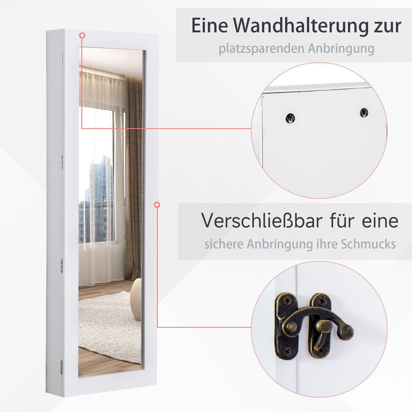 Wall mirror cabinet with large jewelry storage, 37x9.5x112cm