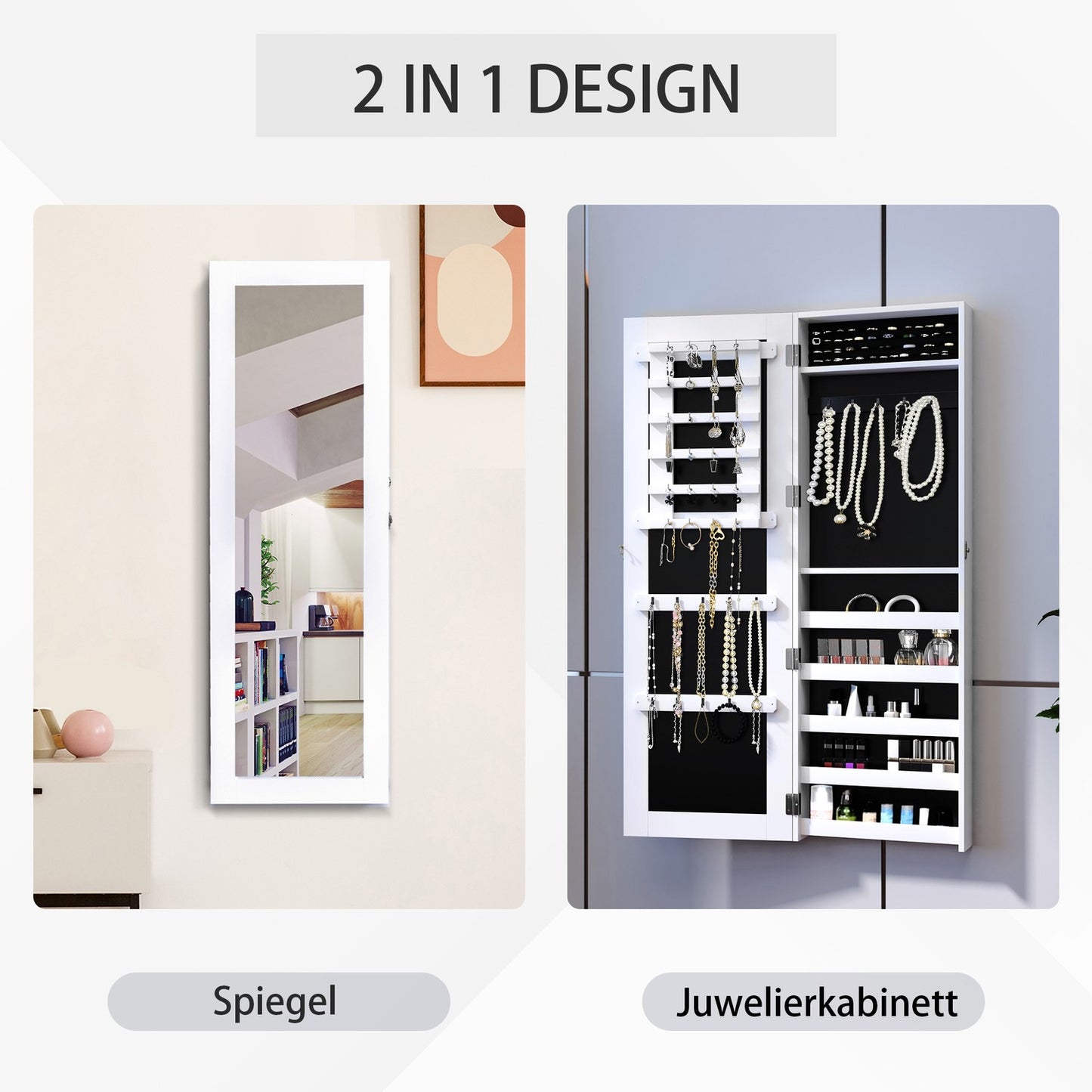 Wall mirror cabinet with large jewelry storage, 37x9.5x112cm