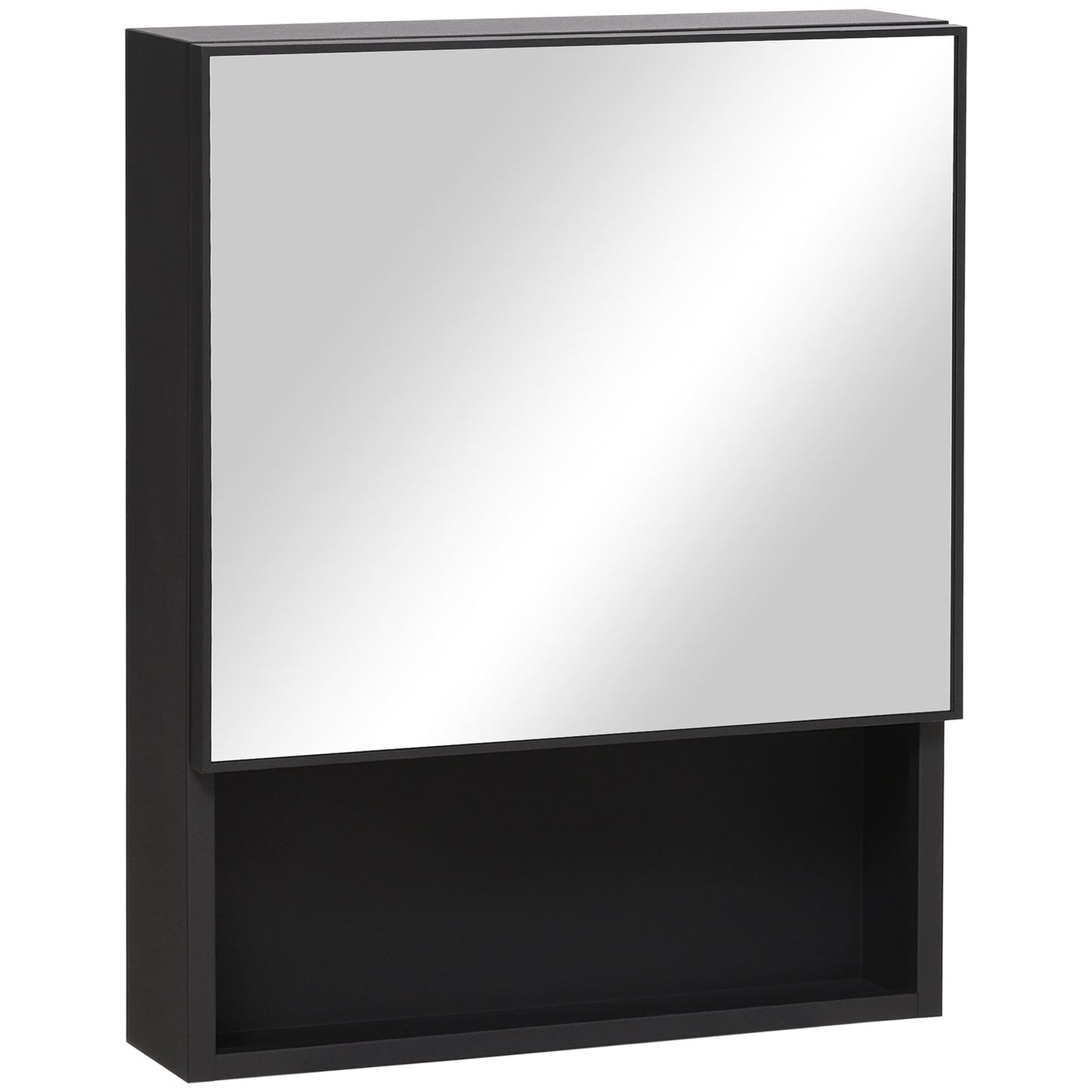 Bathroom mirror cabinet, stainless steel, glass shelves