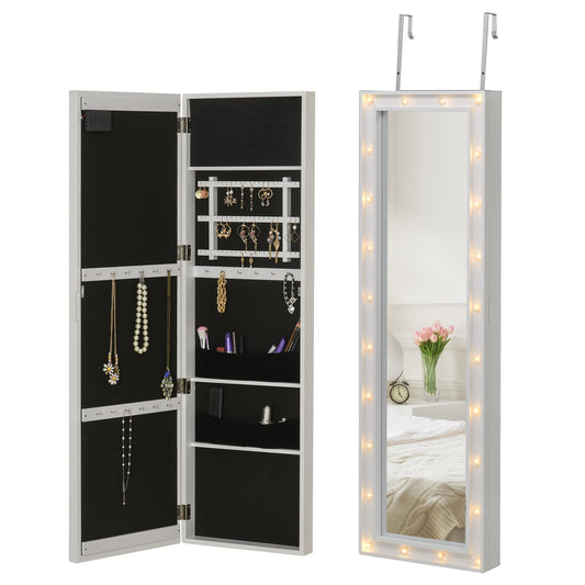 LED Mirror Jewelry Cabinet, Door Mount, 36.6""x8""x120"" White