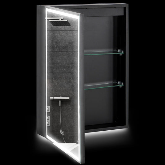 Black LED Mirror Cabinet - Anti-Fog, 3 light colors, 50x70 cm