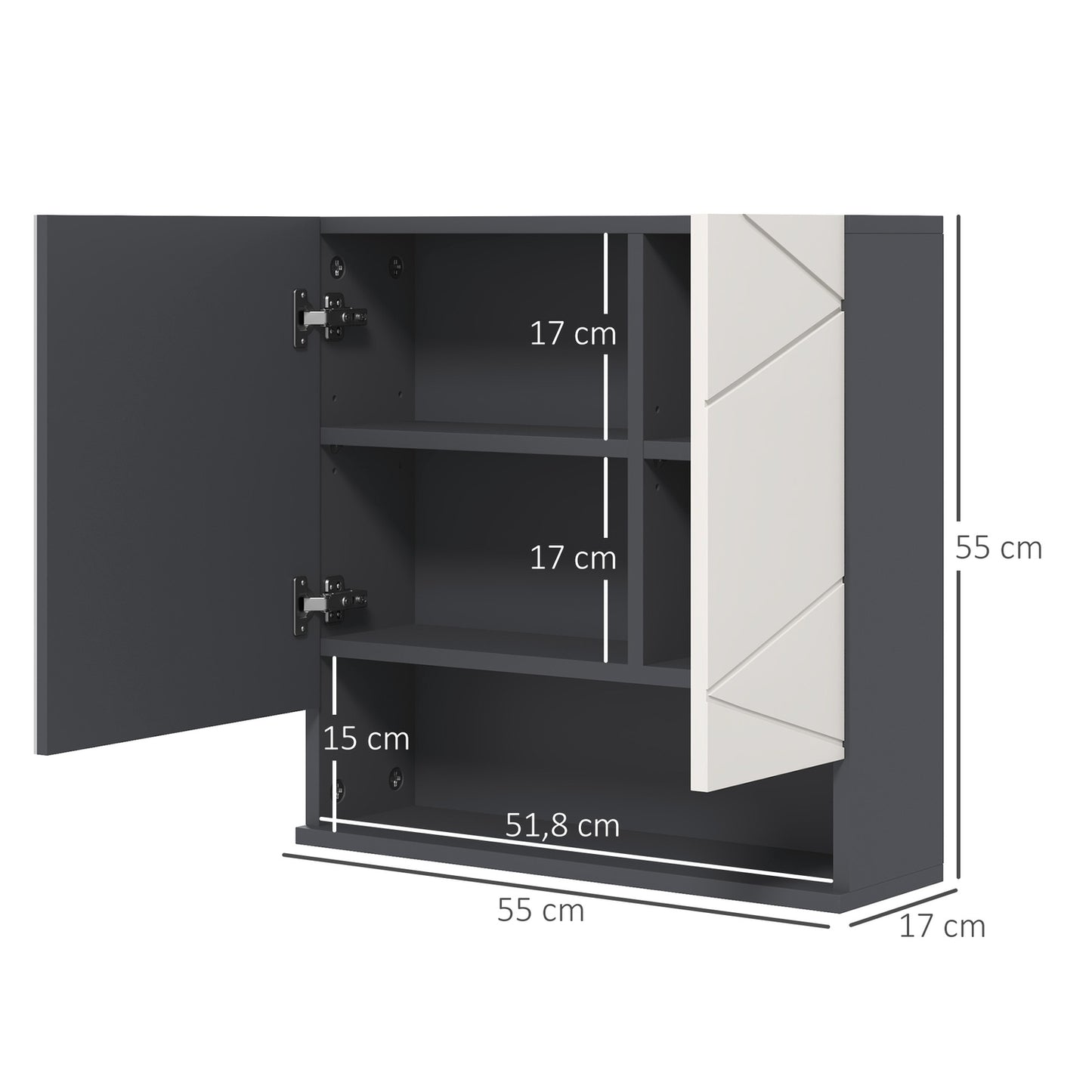 Bathroom Mirror Cabinet - Anti-Fog, Adjustable Shelf, Gray