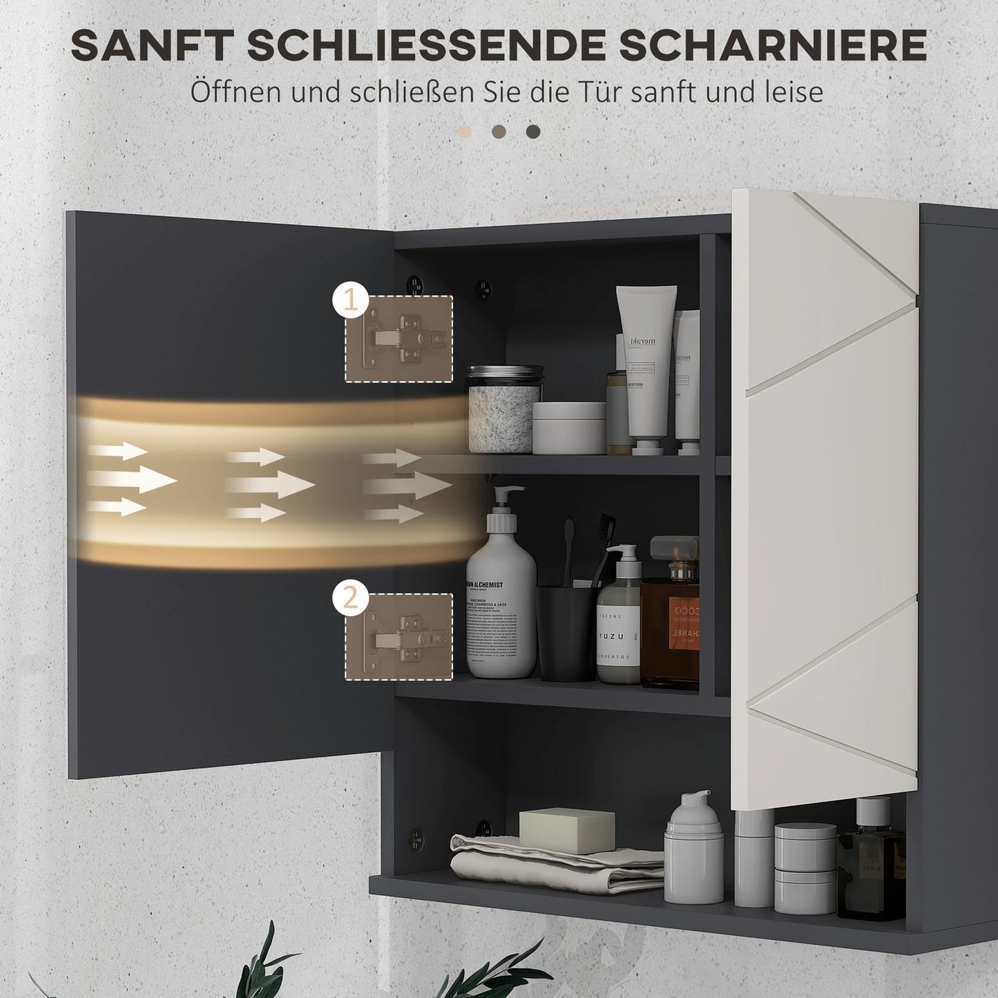 Bathroom Mirror Cabinet - Anti-Fog, Adjustable Shelf, Gray