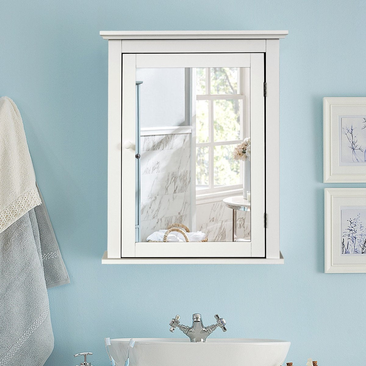 Mirror cabinet bathroom wall cabinet with mirror bathroom mirror cabinet white wall cabinet wood 56 x 15 x 69.5 cm