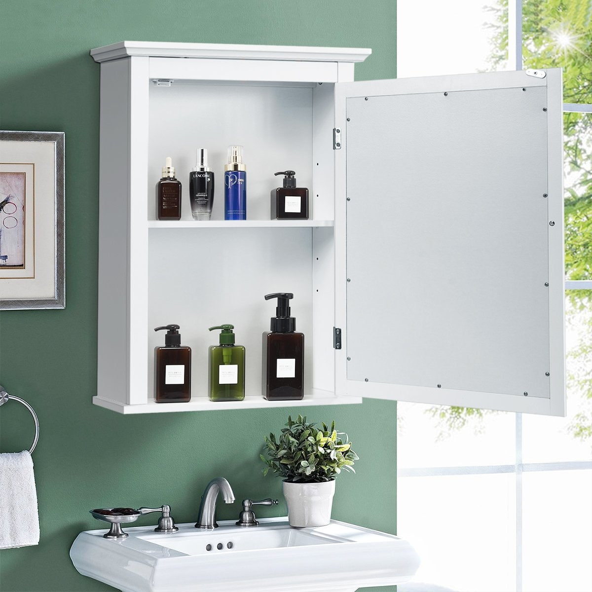 Mirror cabinet bathroom wall cabinet with mirror bathroom mirror cabinet white wall cabinet wood 56 x 15 x 69.5 cm