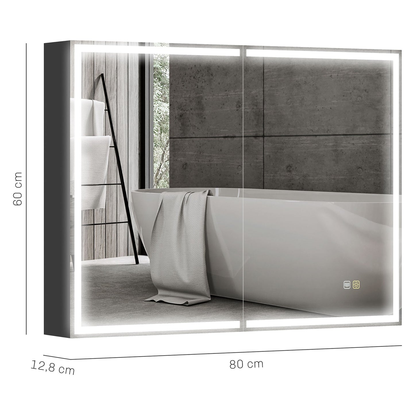 Bathroom mirror cabinet with LED, Anti-Fog, Adjustable Shelf