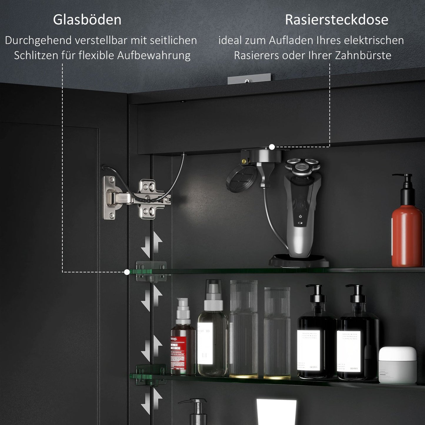 Bathroom mirror cabinet with LED, Anti-Fog, Adjustable Shelf