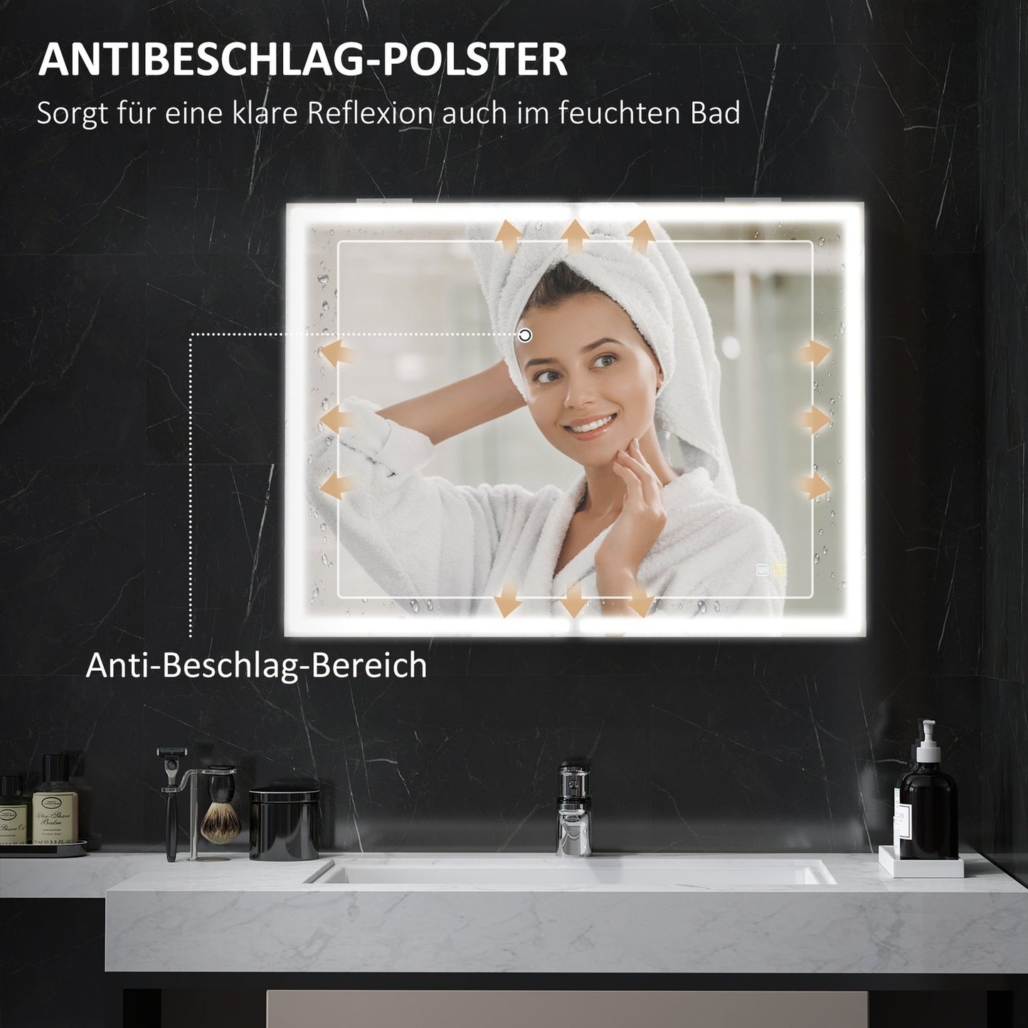 Bathroom mirror cabinet with LED, Anti-Fog, Adjustable Shelf