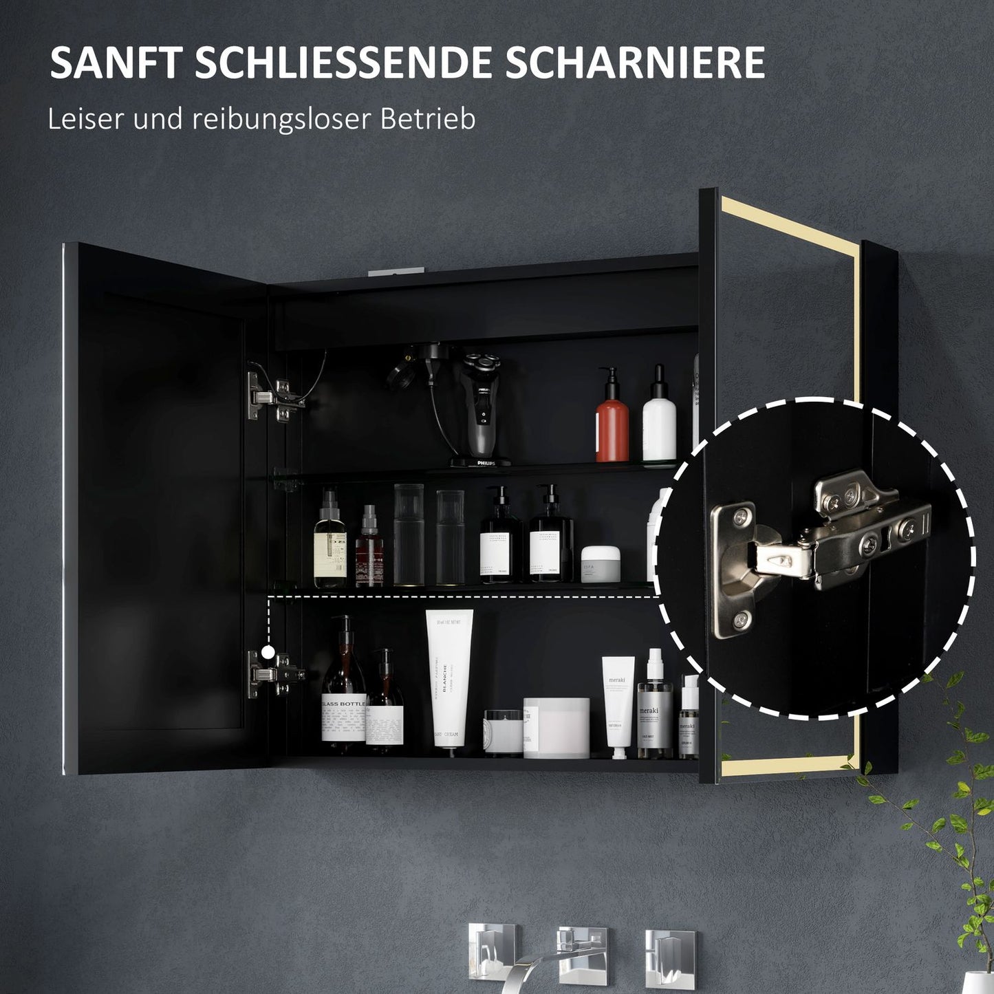 Bathroom mirror cabinet with LED, Anti-Fog, Adjustable Shelf