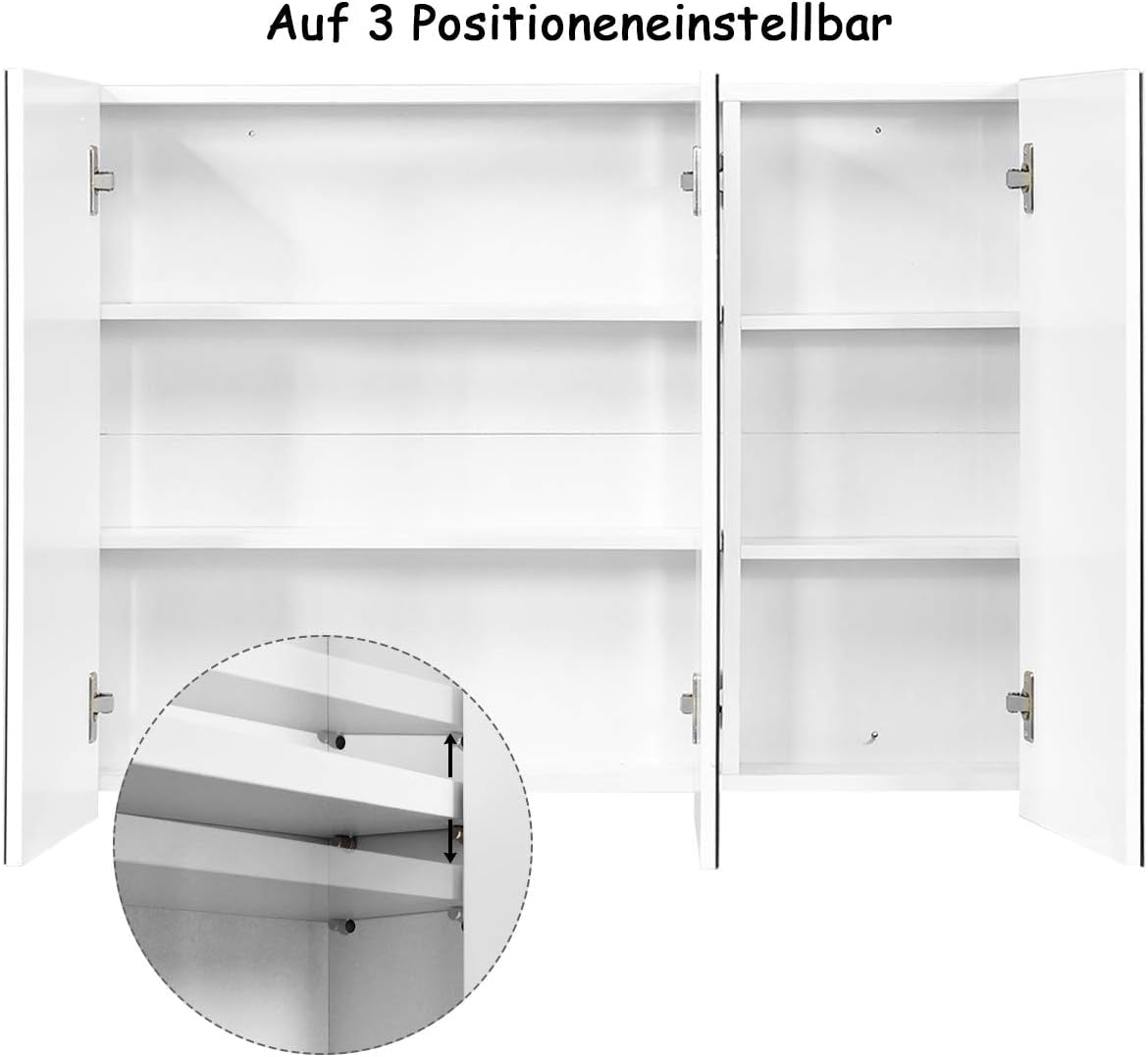 Mirror cabinet with adjustable shelves bathroom mirror cabinet 90 x 11 x 65 cm white