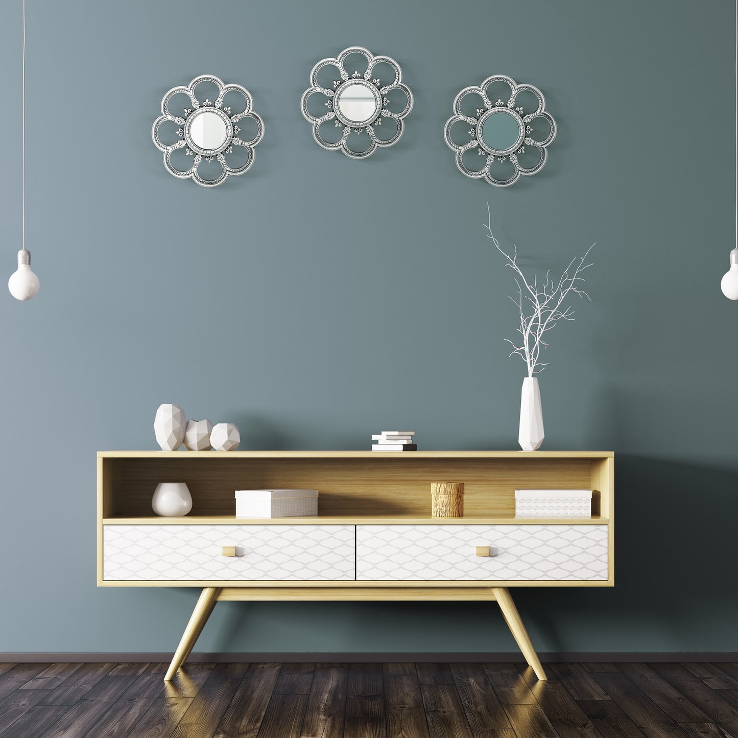 Mirror set of 3 flowers