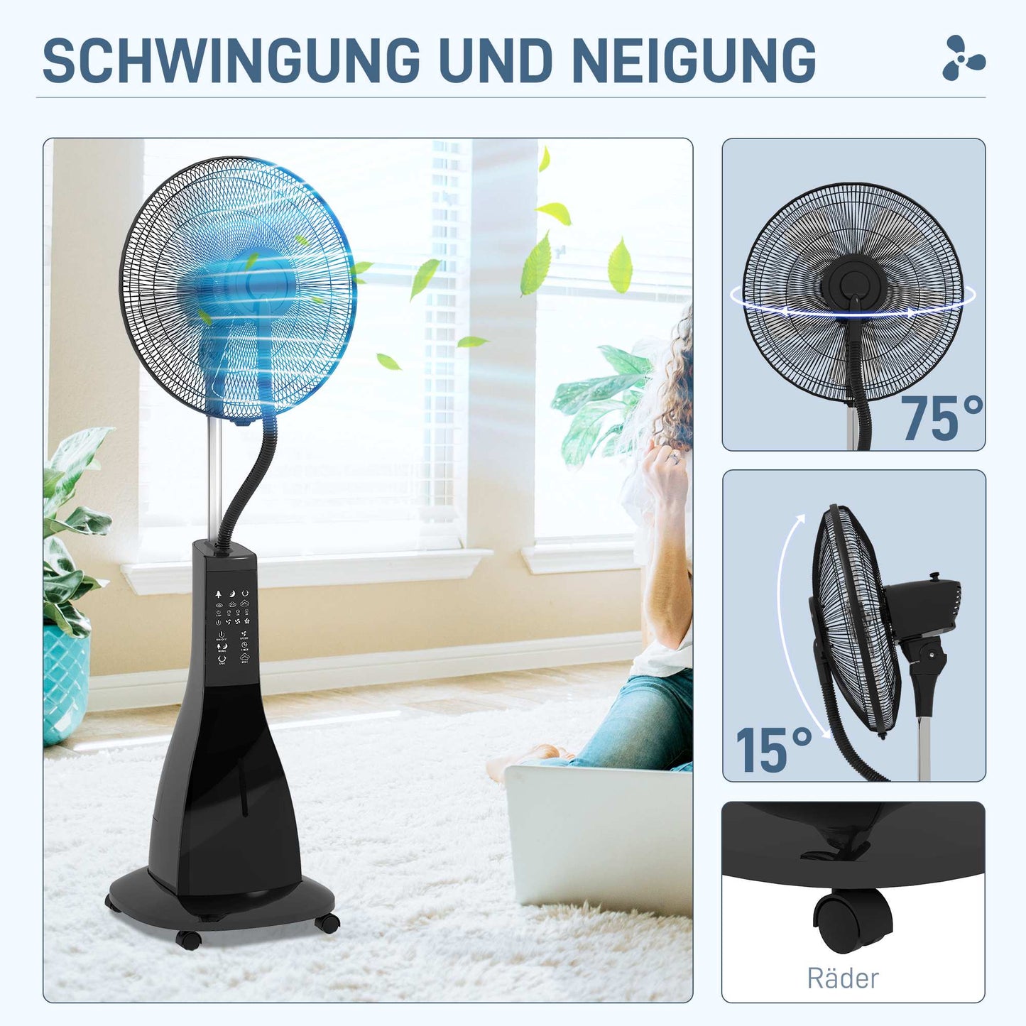 Misting Pedestal Fan with Remote, Black, 3L Tank