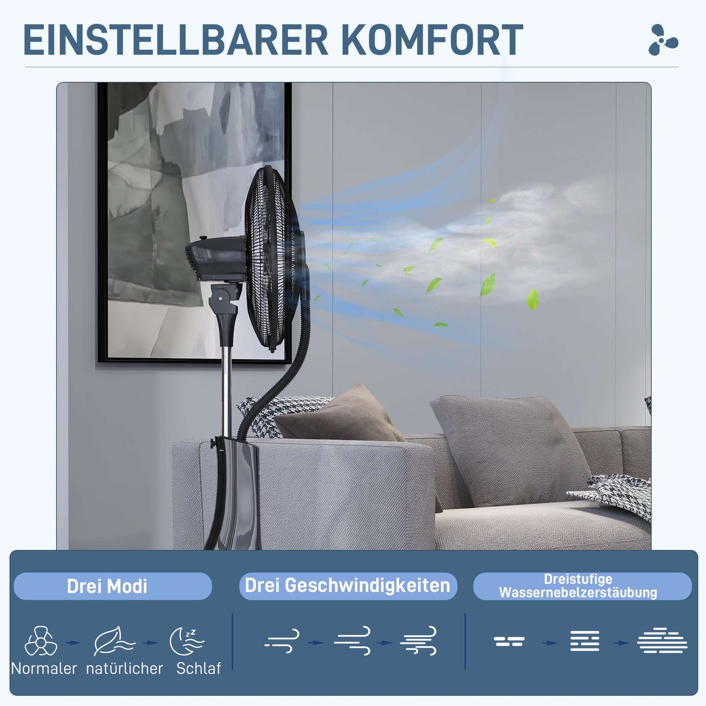 Misting Pedestal Fan with Remote, Black, 3L Tank