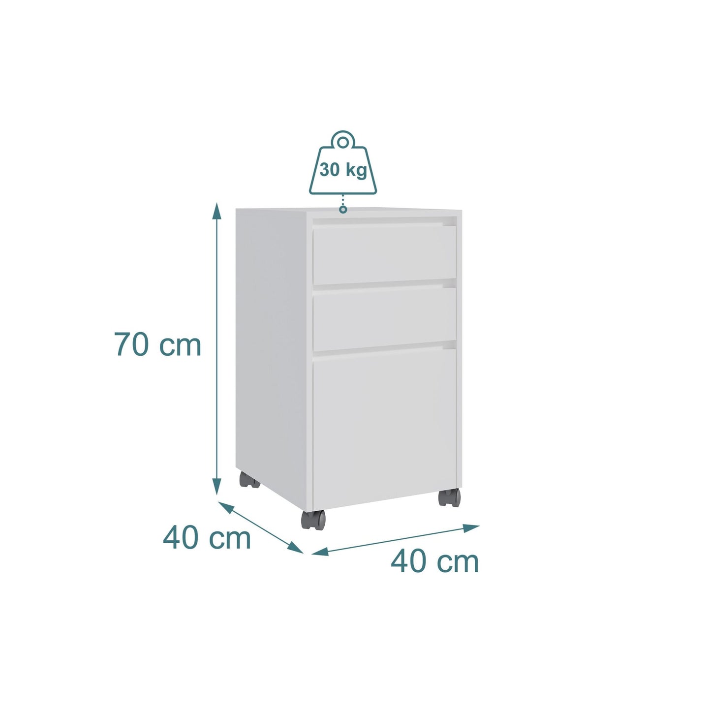 Mobile 3-Drawer Cabinet with Hanging File System