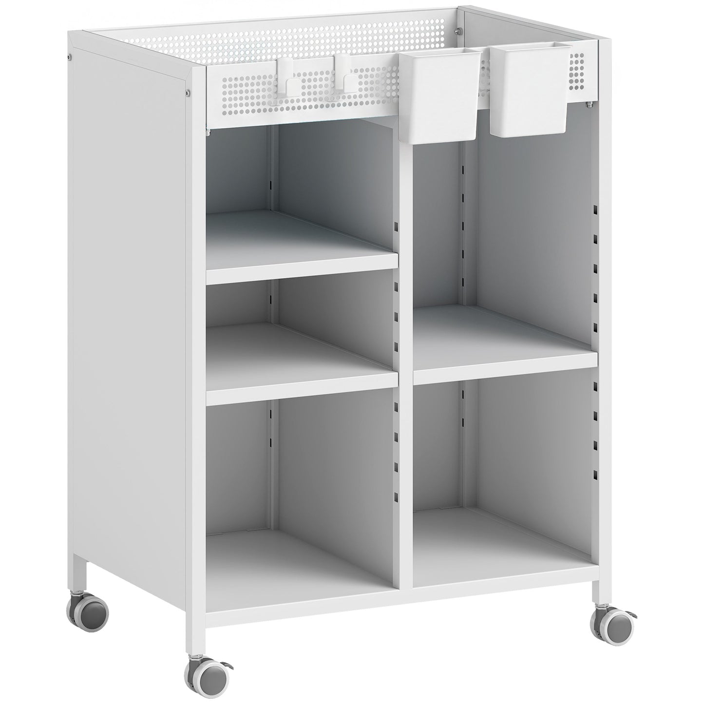 Mobile Bookshelf with Adjustable Shelves & Baskets, White