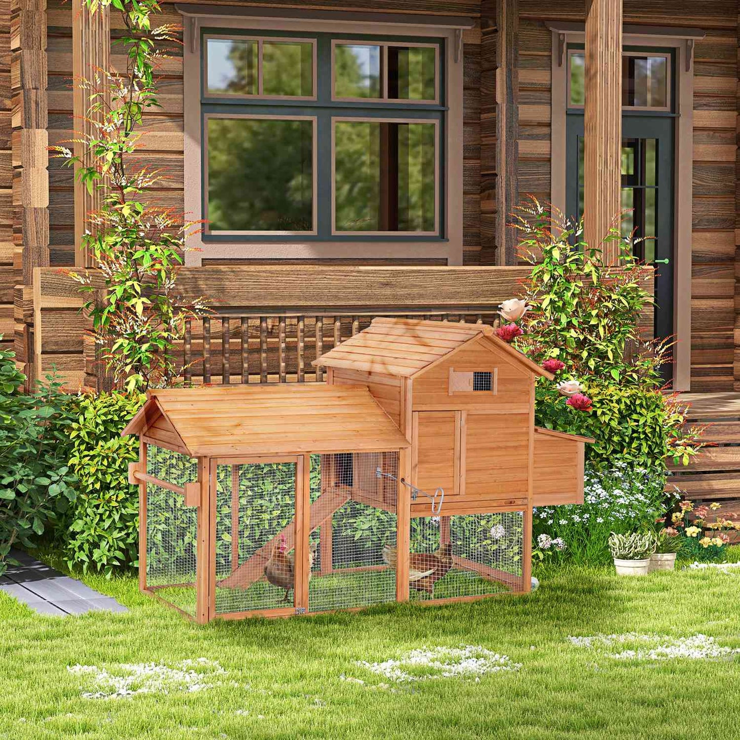 Mobile henhouse with wheels and nesting box - spruce wood