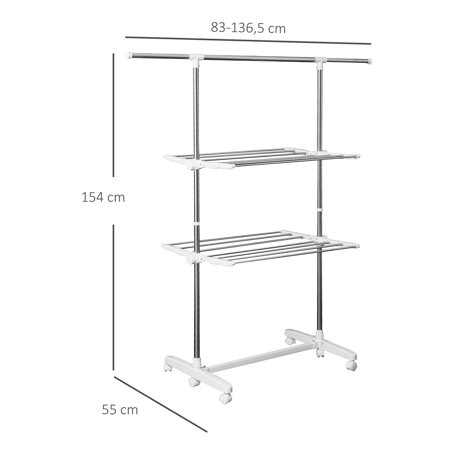Folding clothes air tower with side wings, 2 levels