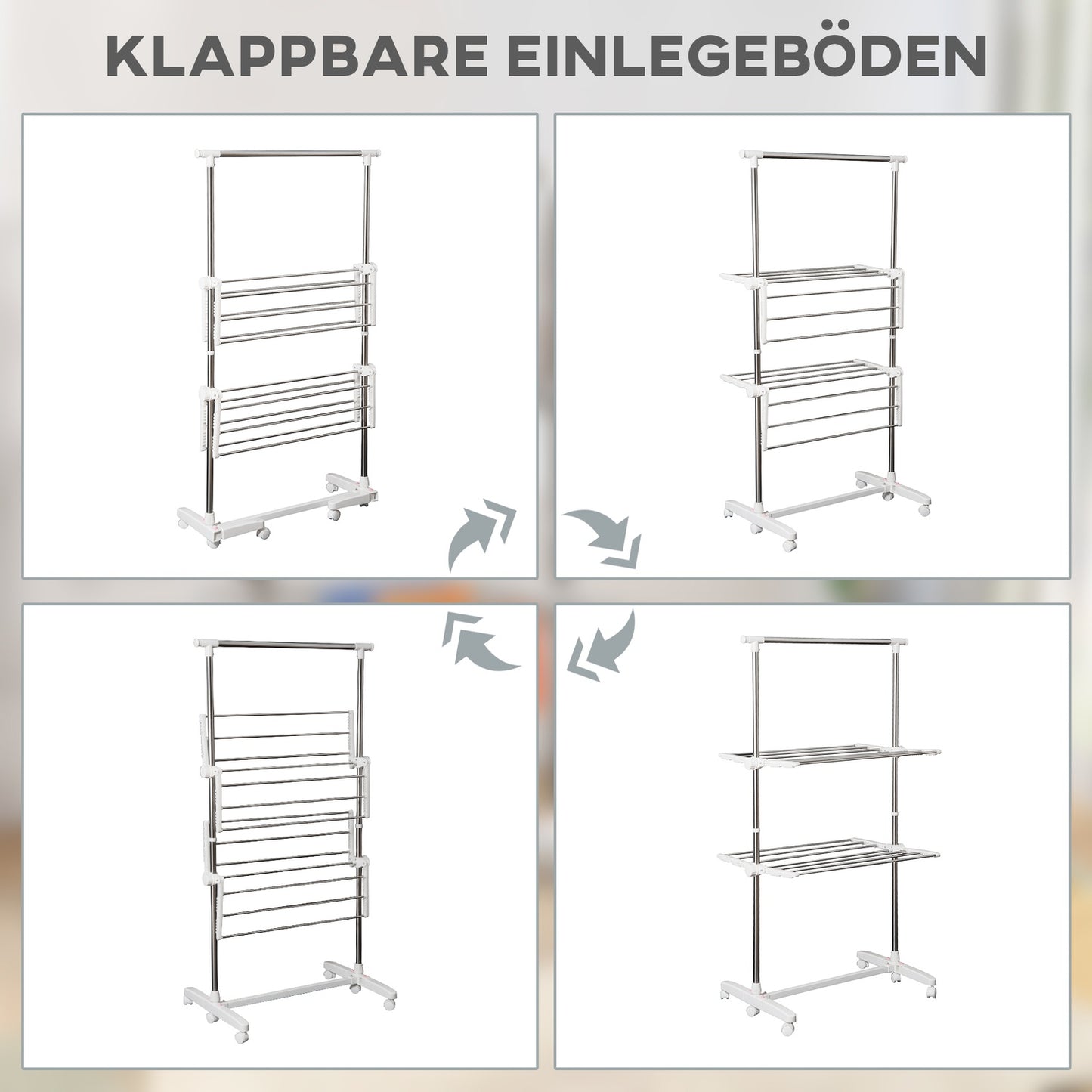 Folding clothes air tower with side wings, 2 levels