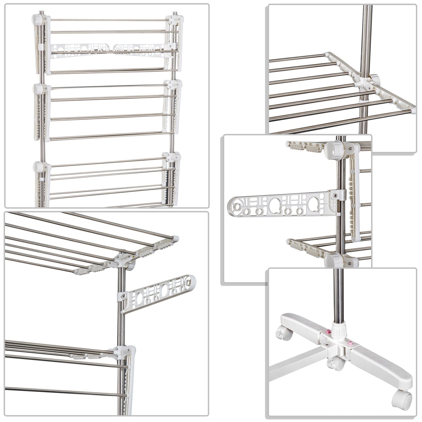 Foldable clothes air tower with drying rack in 4 levels