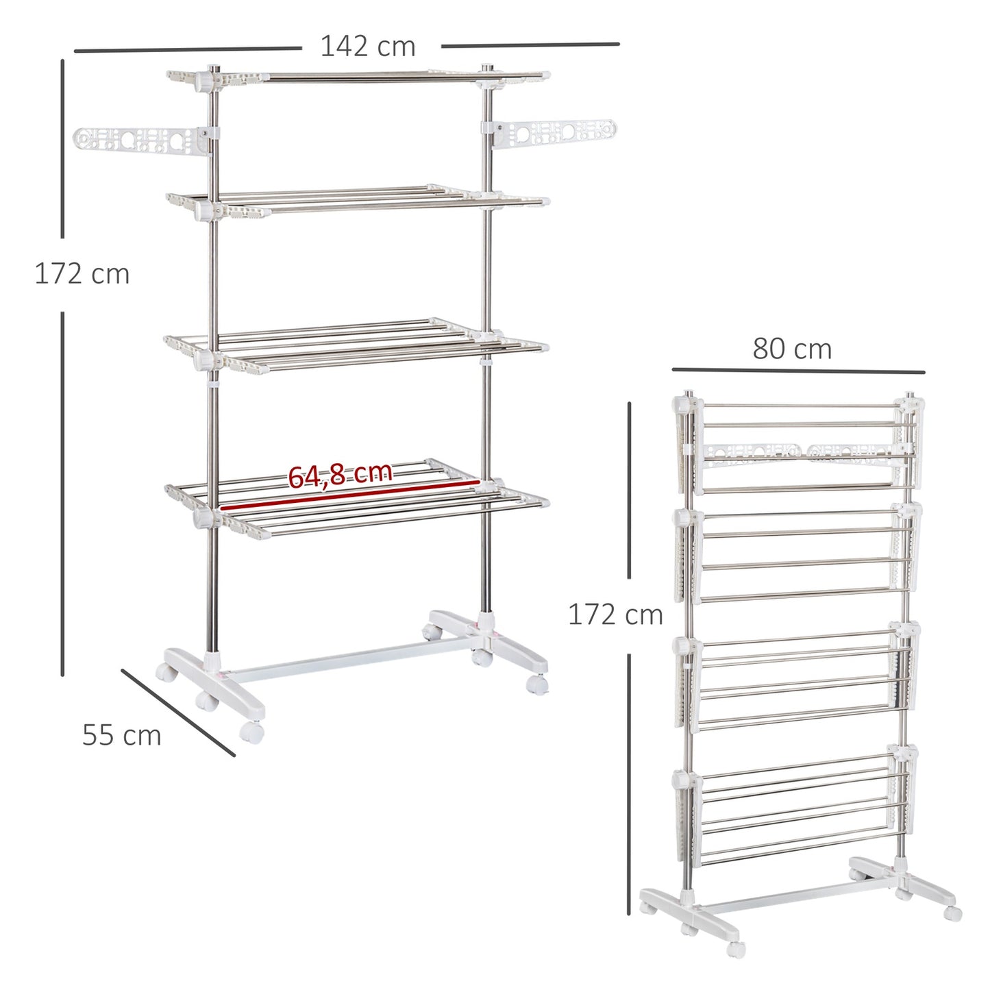 Foldable clothes air tower with drying rack in 4 levels