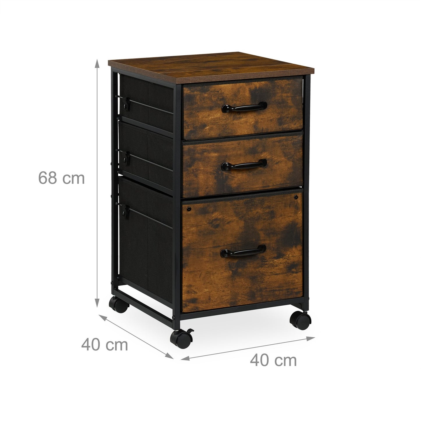Mobile File Cabinet with 3 Drawers, Industrial Style
