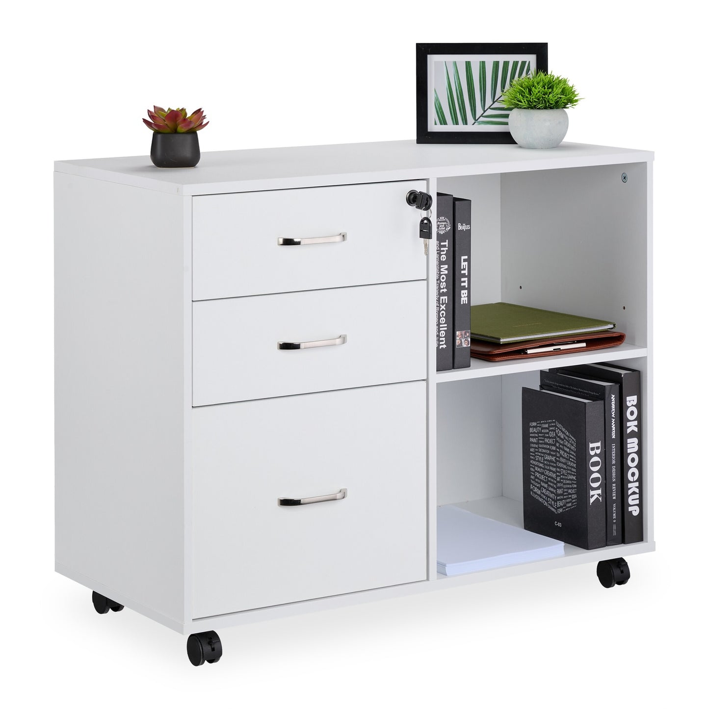 Mobile File Cabinet with 3 Drawers and File Storage