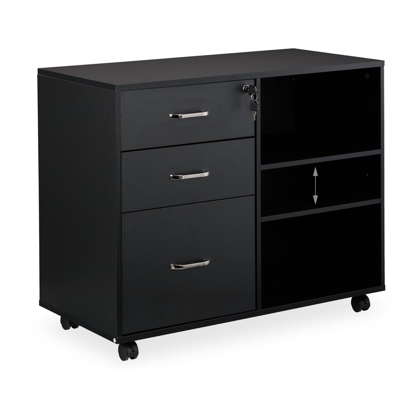 Mobile File Cabinet with 3 Drawers and File Storage