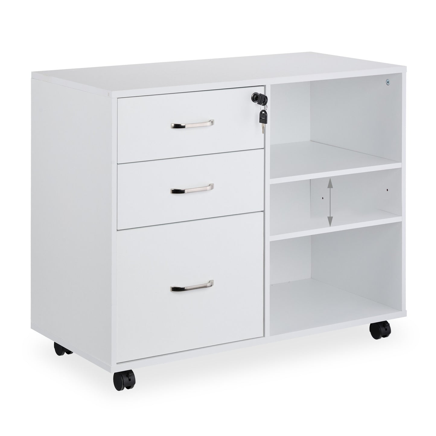 Mobile File Cabinet with 3 Drawers and File Storage