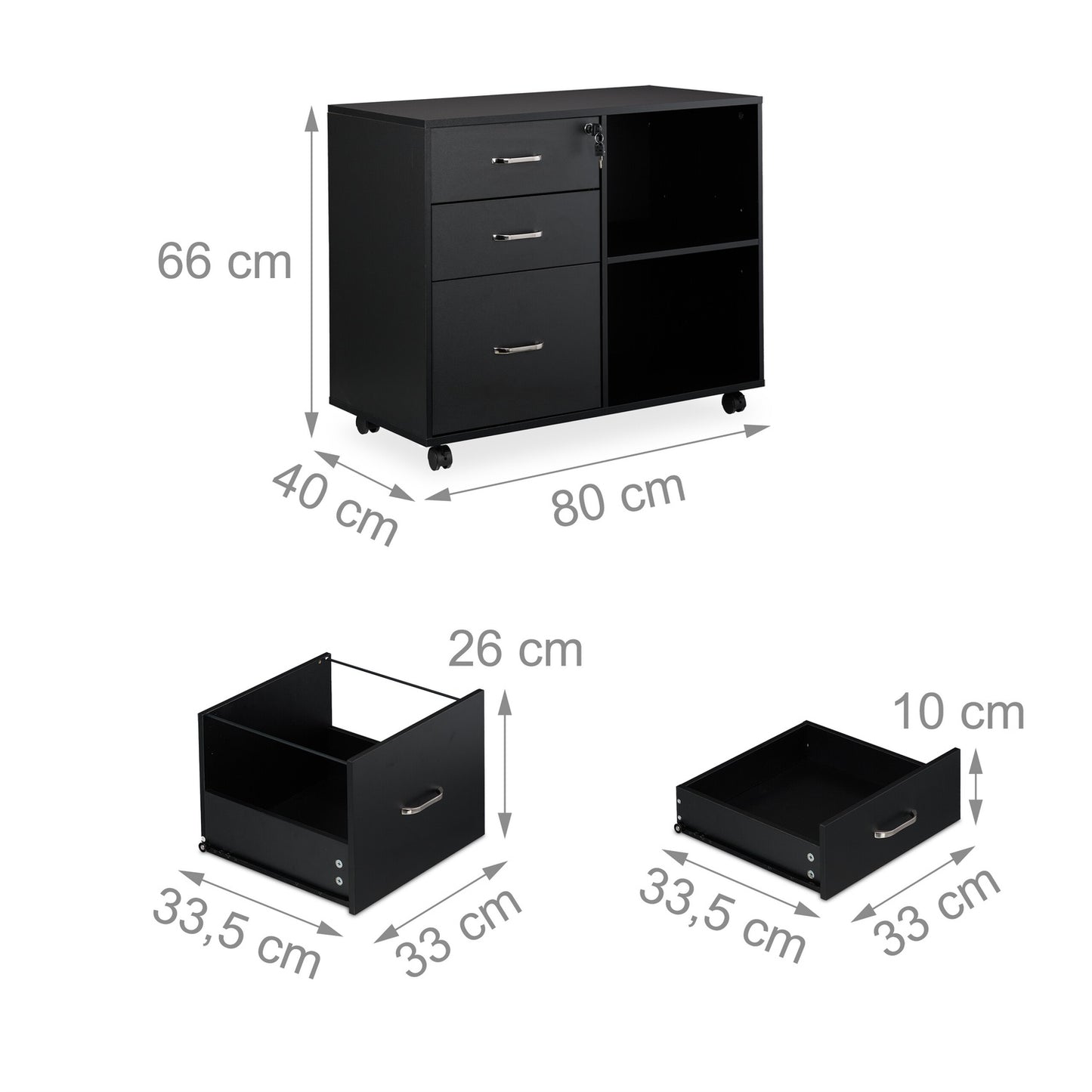 Mobile File Cabinet with 3 Drawers and File Storage