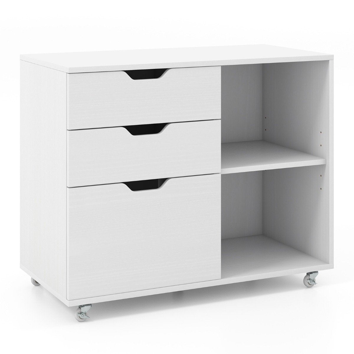 Mobile File Cabinet with 3 Drawers and Wheels, White