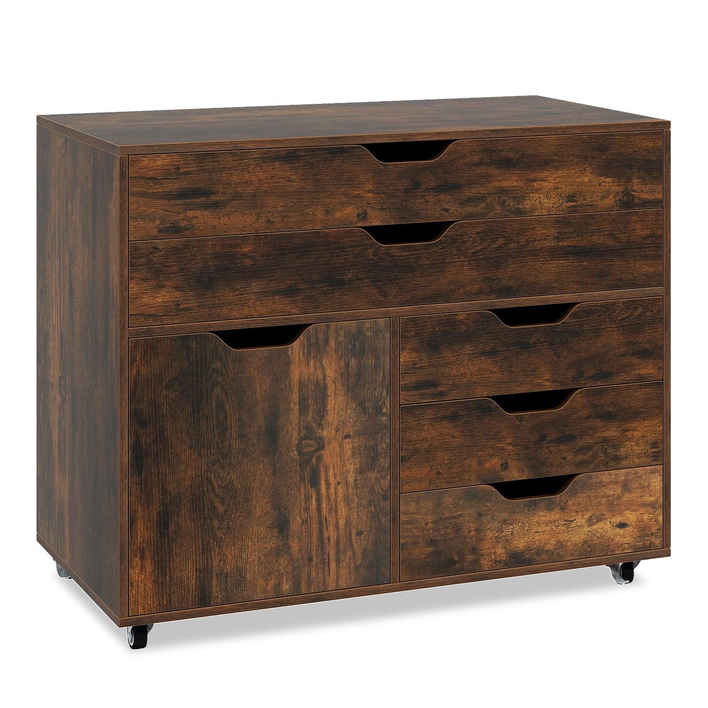 Mobile File Cabinet with 5 Drawers and Cabinet – Brown