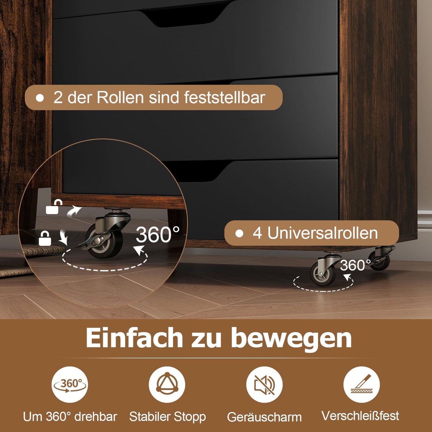 Mobile File Cabinet with 7 Drawers, Rustic Brown