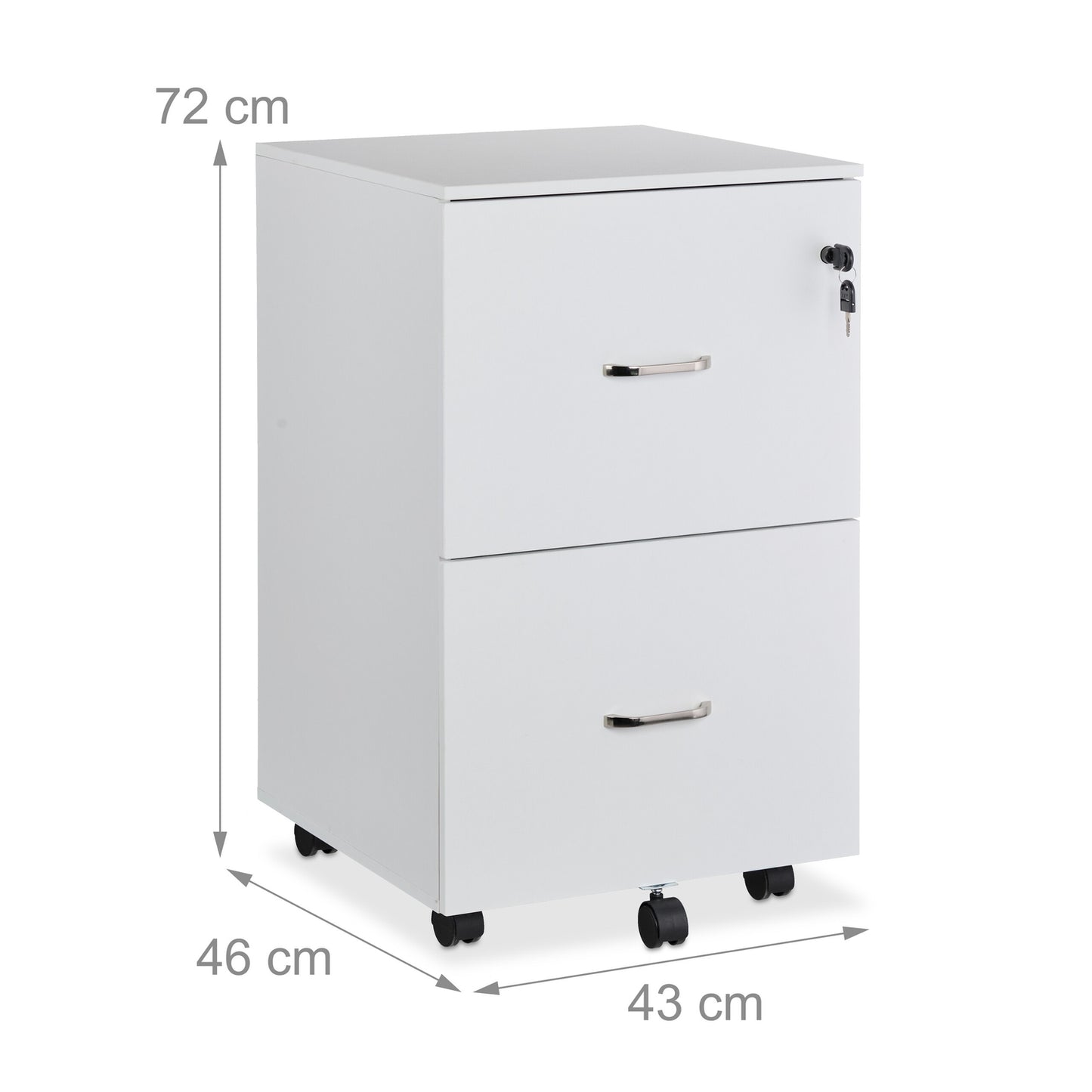 Mobile File Cabinet with Lock, 2 Drawers, A4/Letter Files