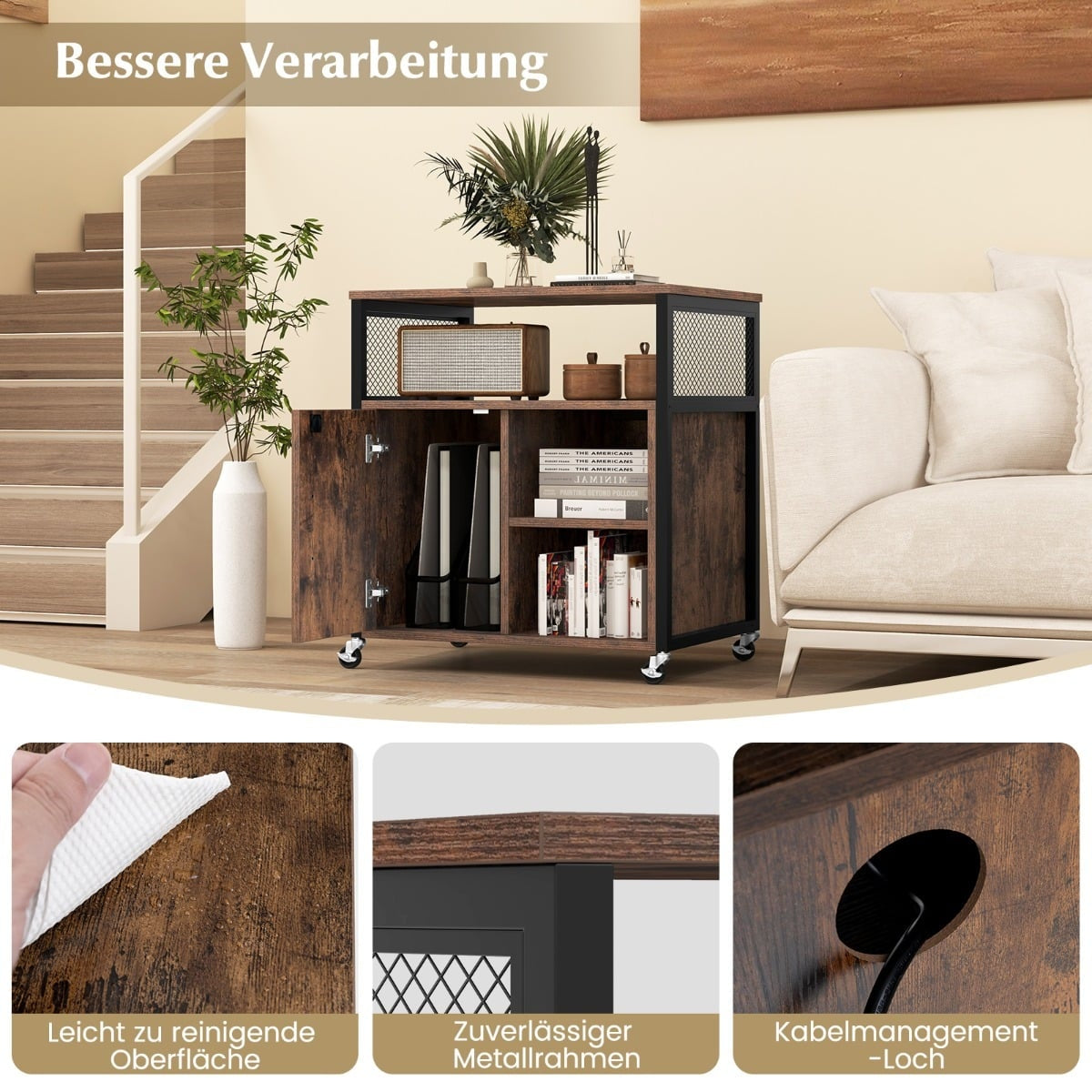 Mobile Filing Cabinet with Charging Station & Lock
