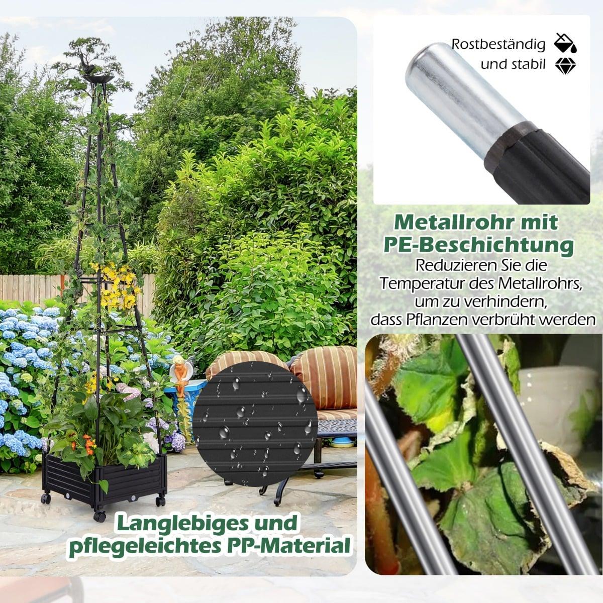 Mobile Garden Obelisk Planter with Trellis & Wheels