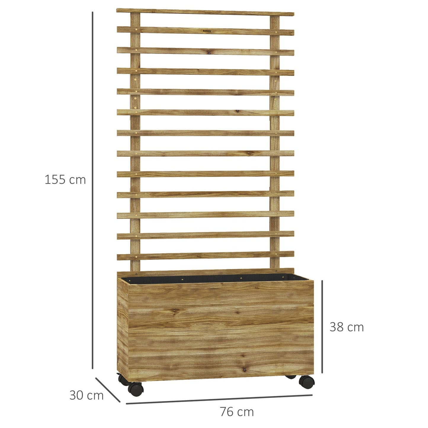 Mobile Planter Box with Trellis, Weatherproof Wood, 76x30x155 cm