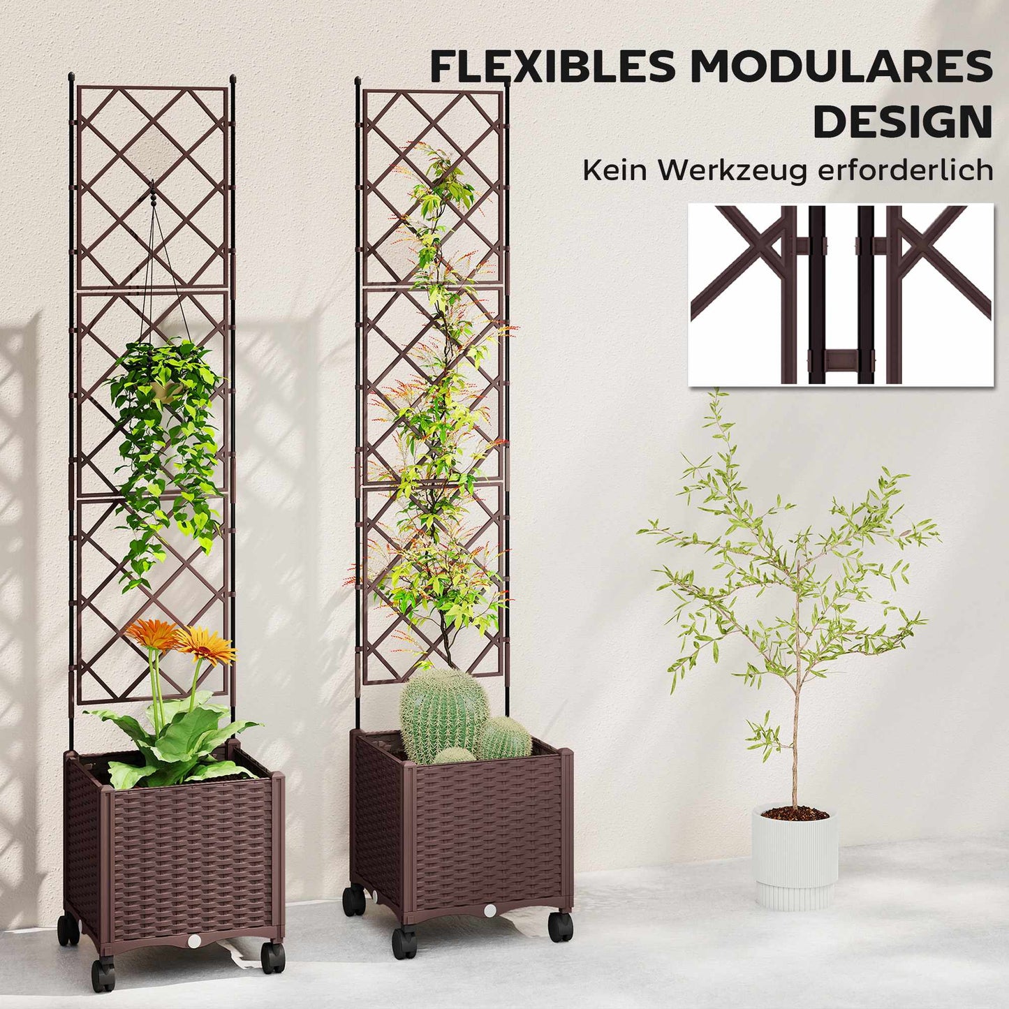 Mobile Planter with Trellis, Self-Watering, 120x40x192 cm