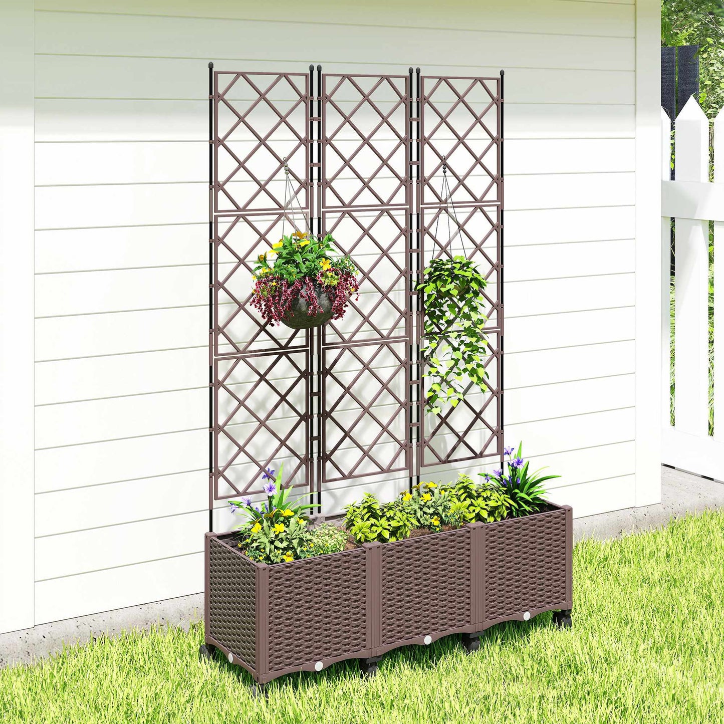 Mobile Planter with Trellis, Self-Watering, 120x40x192 cm