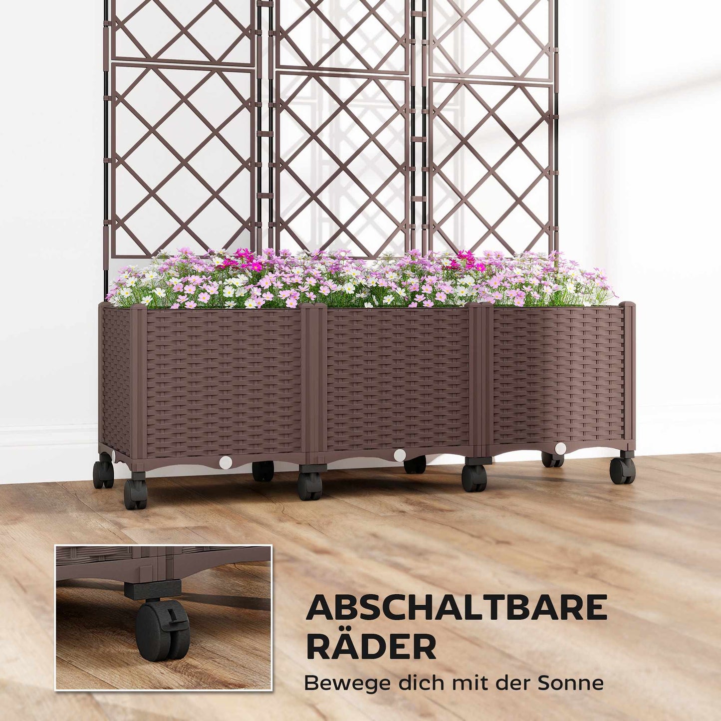 Mobile Planter with Trellis, Self-Watering, 120x40x192 cm