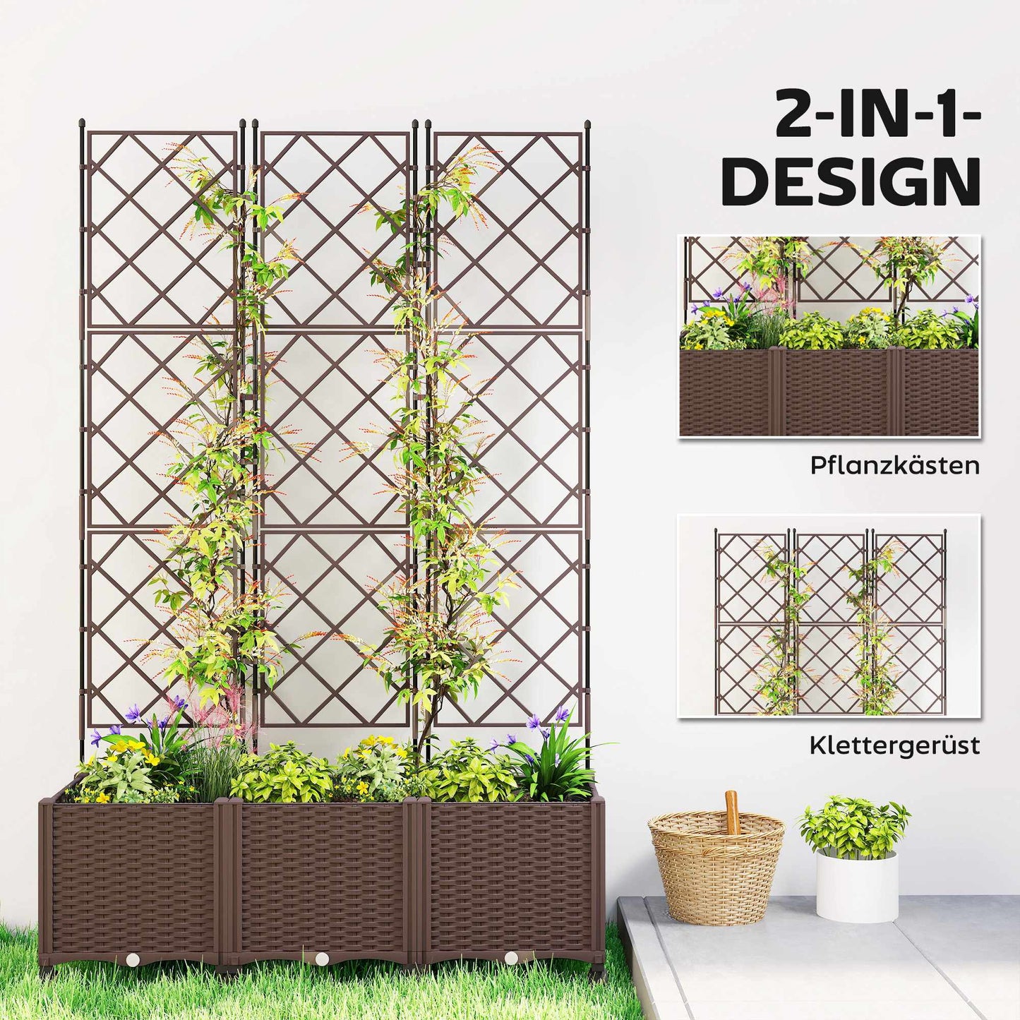 Mobile Planter with Trellis, Self-Watering, 120x40x192 cm